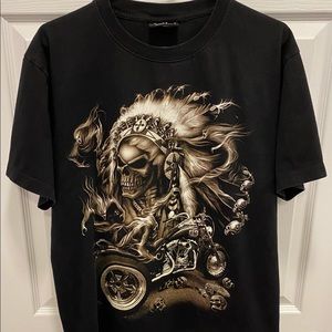 Vintage Rook Chang Mens Skulls Motorcycle T-shirt
